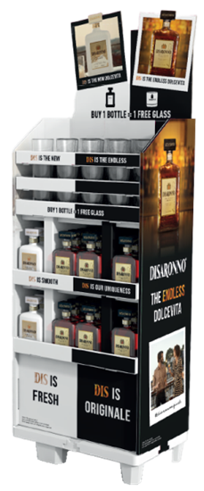 Image sur Display 48 Disaronno 70 cl (36 Originale, 12 Velvet) + 48 Verres Gratuits 25.25° 33.6L
