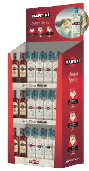 Image sur Display 90 Martini Vermouth (New Bottle) 75 cl Mix (60 Bianco, 30 Rosso) 14.5° 67.5L